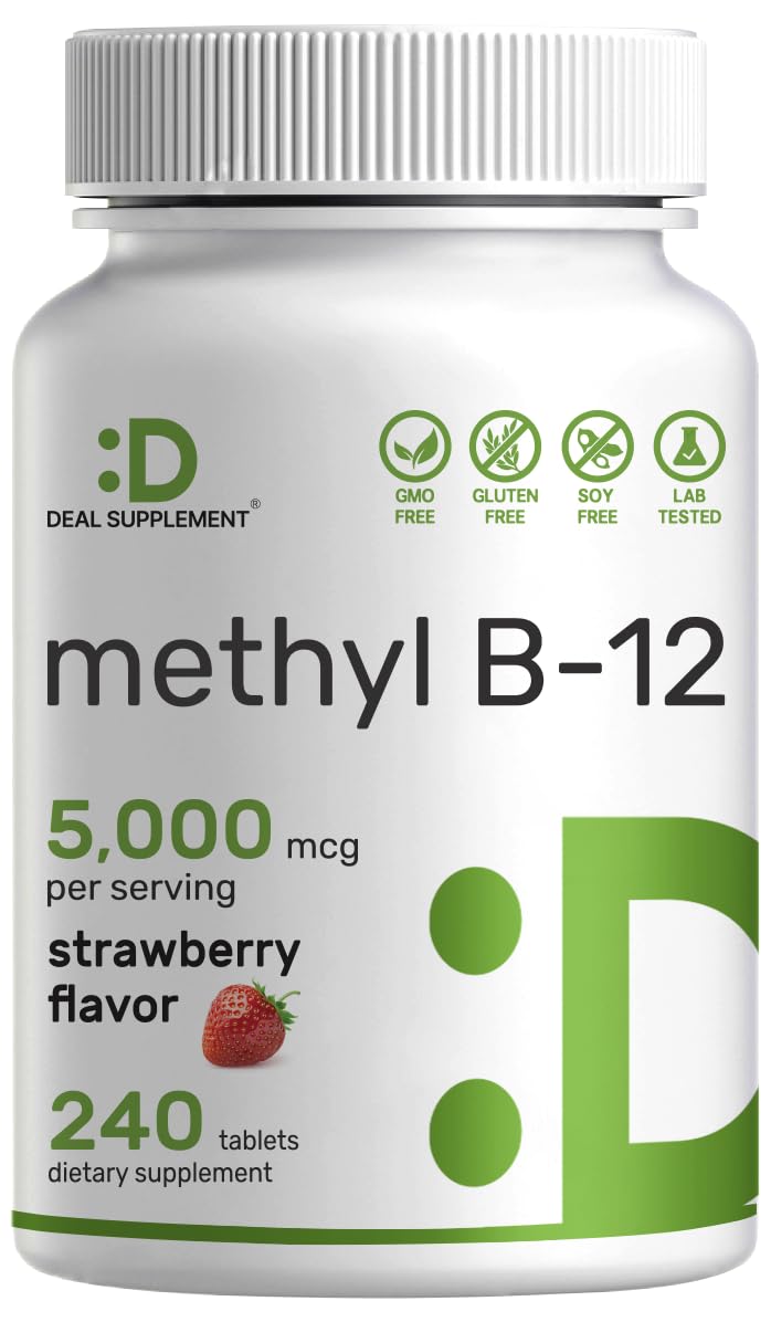 Front view of DEAL SUPPLEMENT Methyl B-12 5000 mcg chewable strawberry tablets