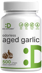 Odorless aged garlic pills packaging and bottle