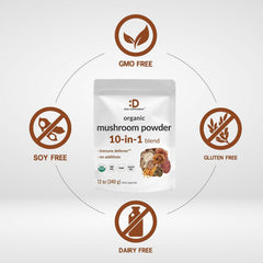 10-in-1 mushroom blend ingredients including Shiitake and Lion's Mane