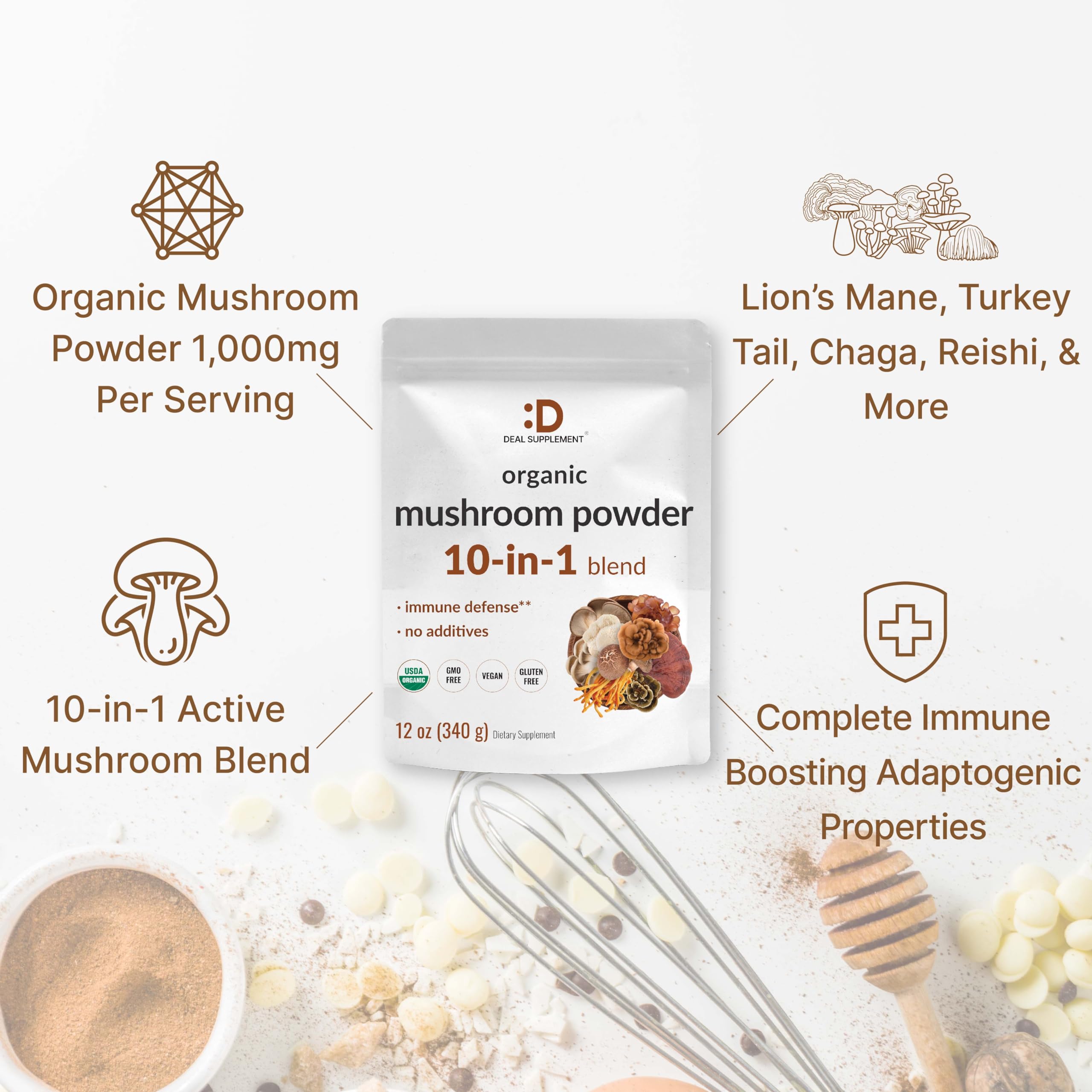 Serving scoop with finely ground mushroom powder