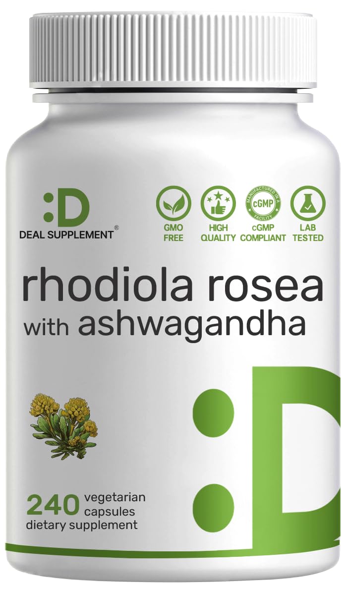 DEAL SUPPLEMENT Rhodiola Rosea with Ashwagandha bottle – 240 veggie capsules