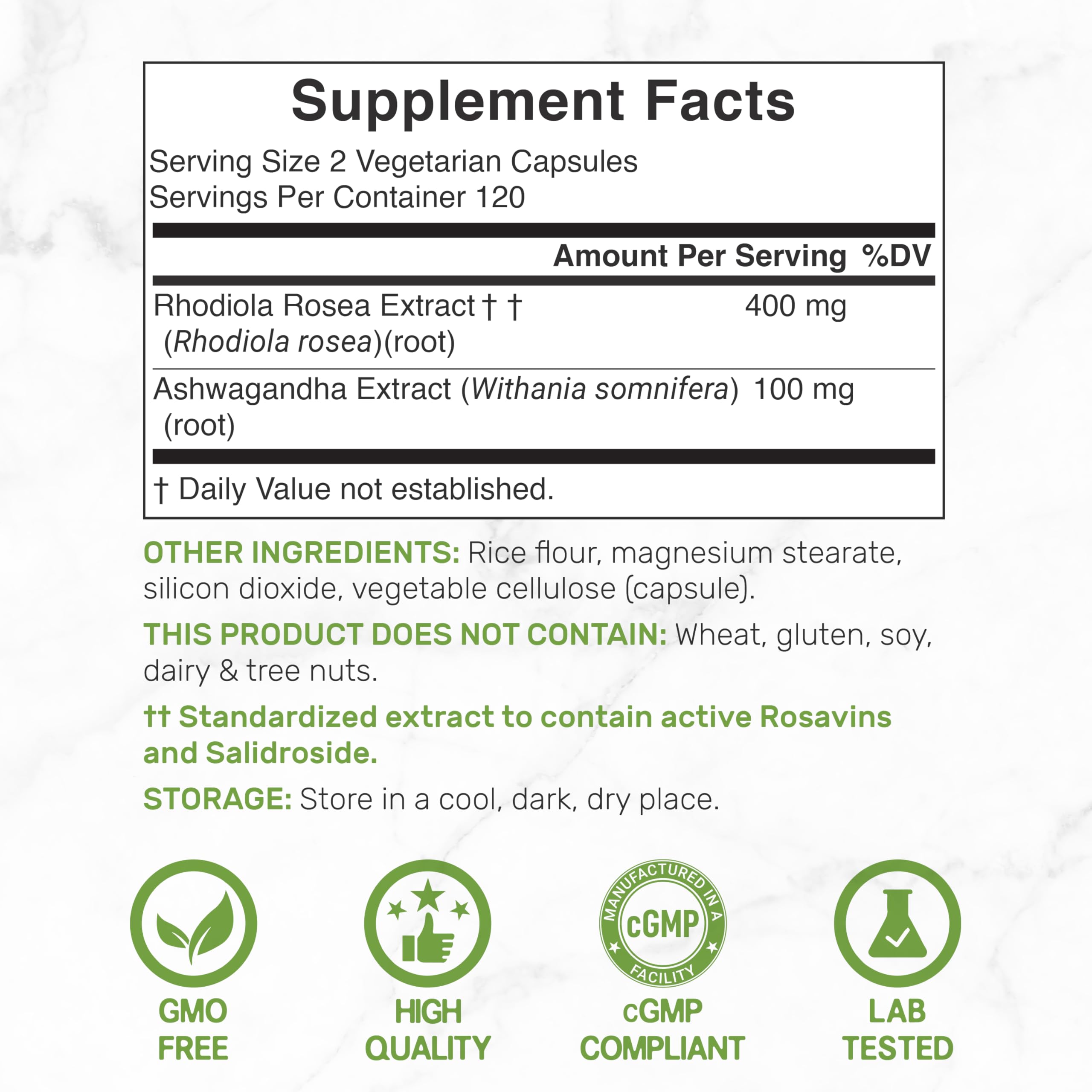 Close-up of Rhodiola Rosea root and Ashwagandha botanicals