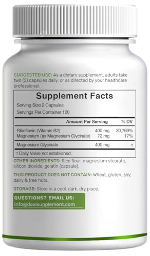 Label highlights vitamin B2 riboflavin and magnesium glycinate