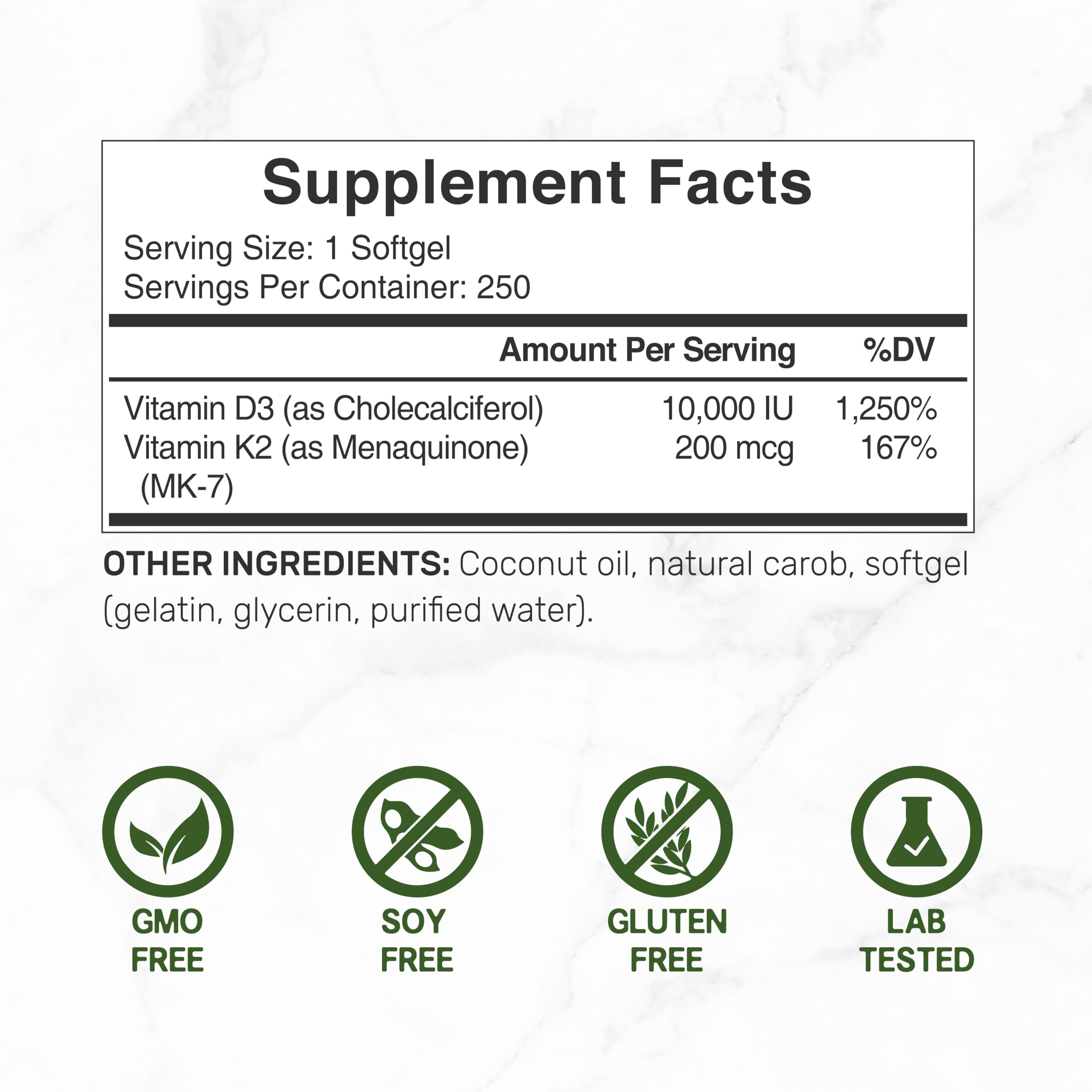 DEAL SUPPLEMENT Vitamin D3 + K2 MK7 label close-up