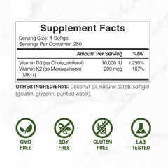 DEAL SUPPLEMENT Vitamin D3 + K2 MK7 label close-up