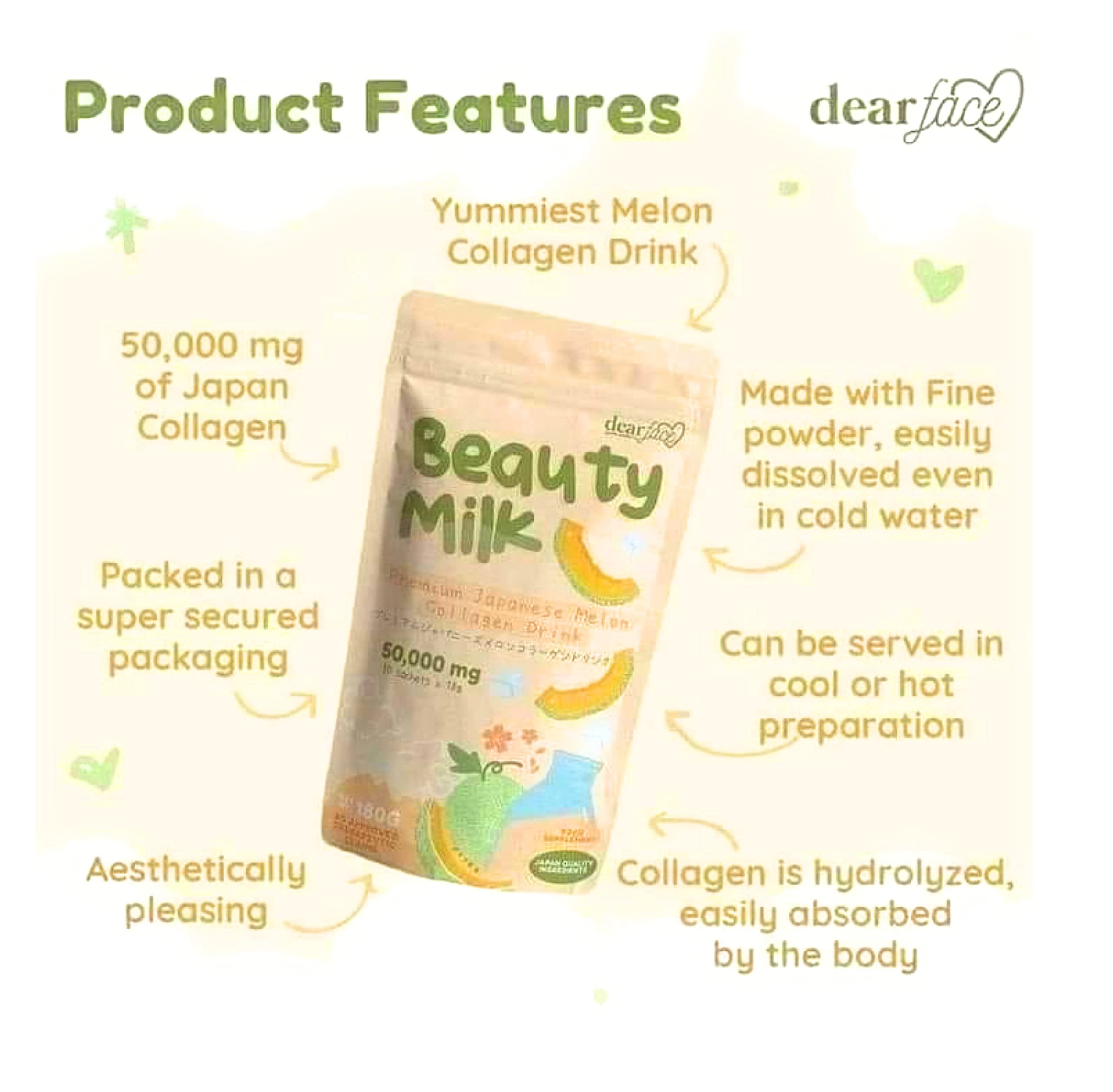 6.3 oz bottle with branding of Dear Face Beauty Milk Collagen MELON Drink