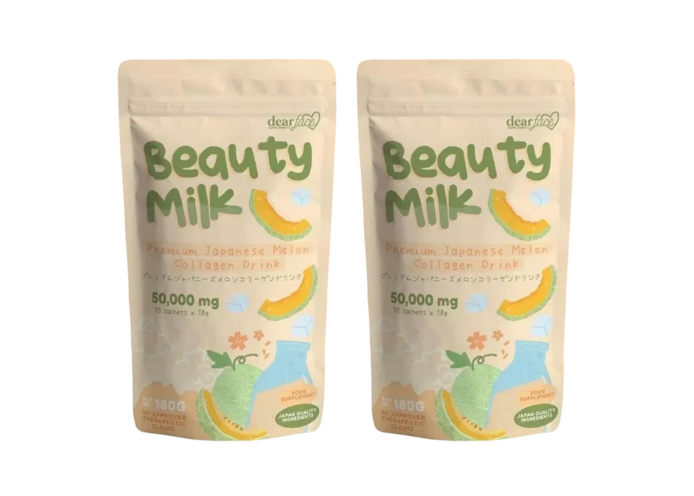 Front view of Dear Face beauty milk Japanese collagen melon drink bottle