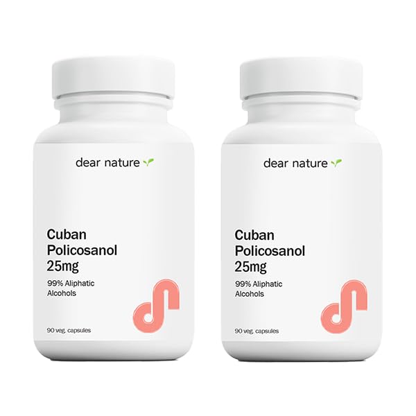 Dear Nature Cuban Policosanol 25mg bottle with 90 vegetable capsules (Pack 2)