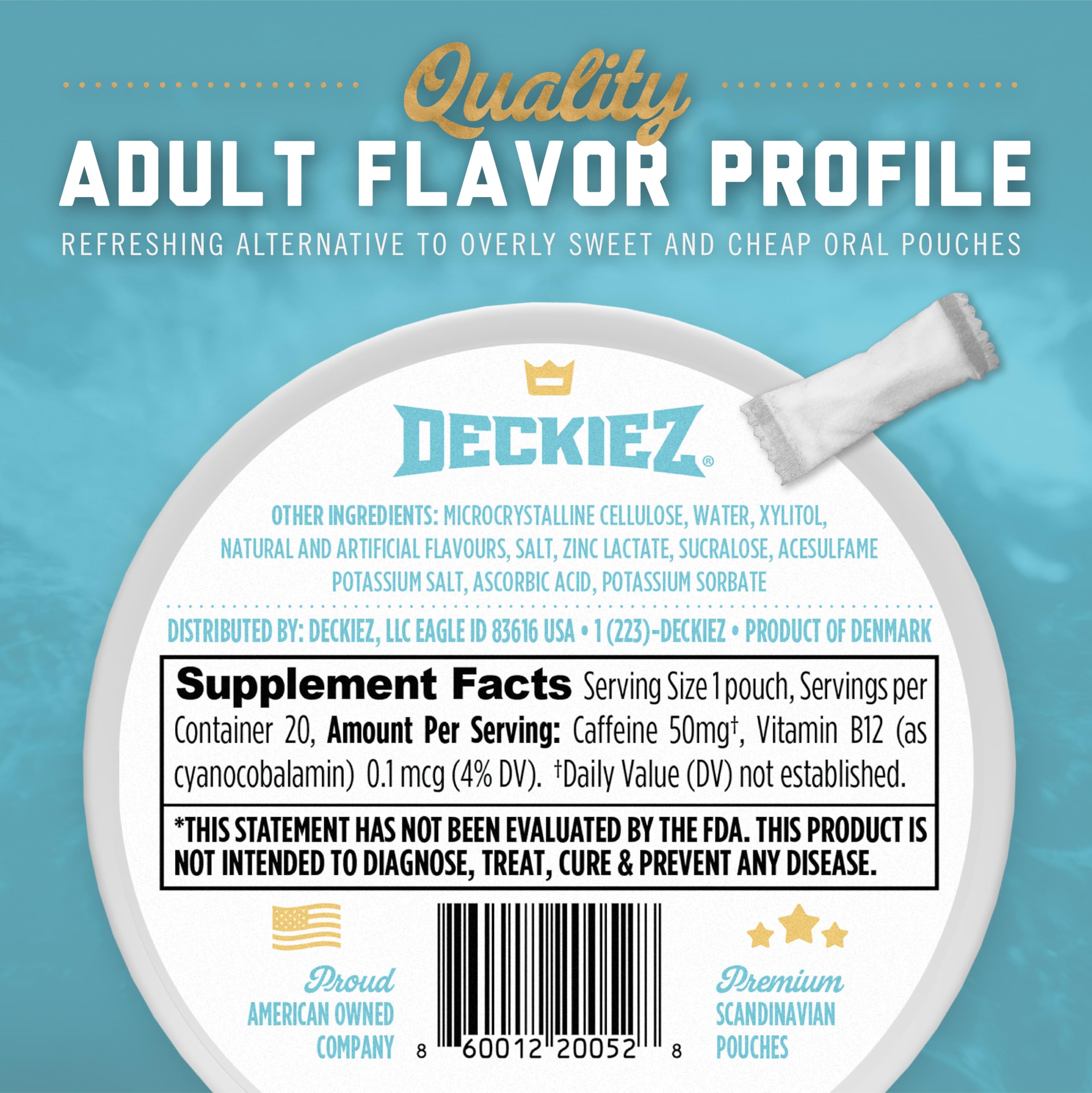 Deckiez Energy Pouches can display, 5-pack variety for taste testing.