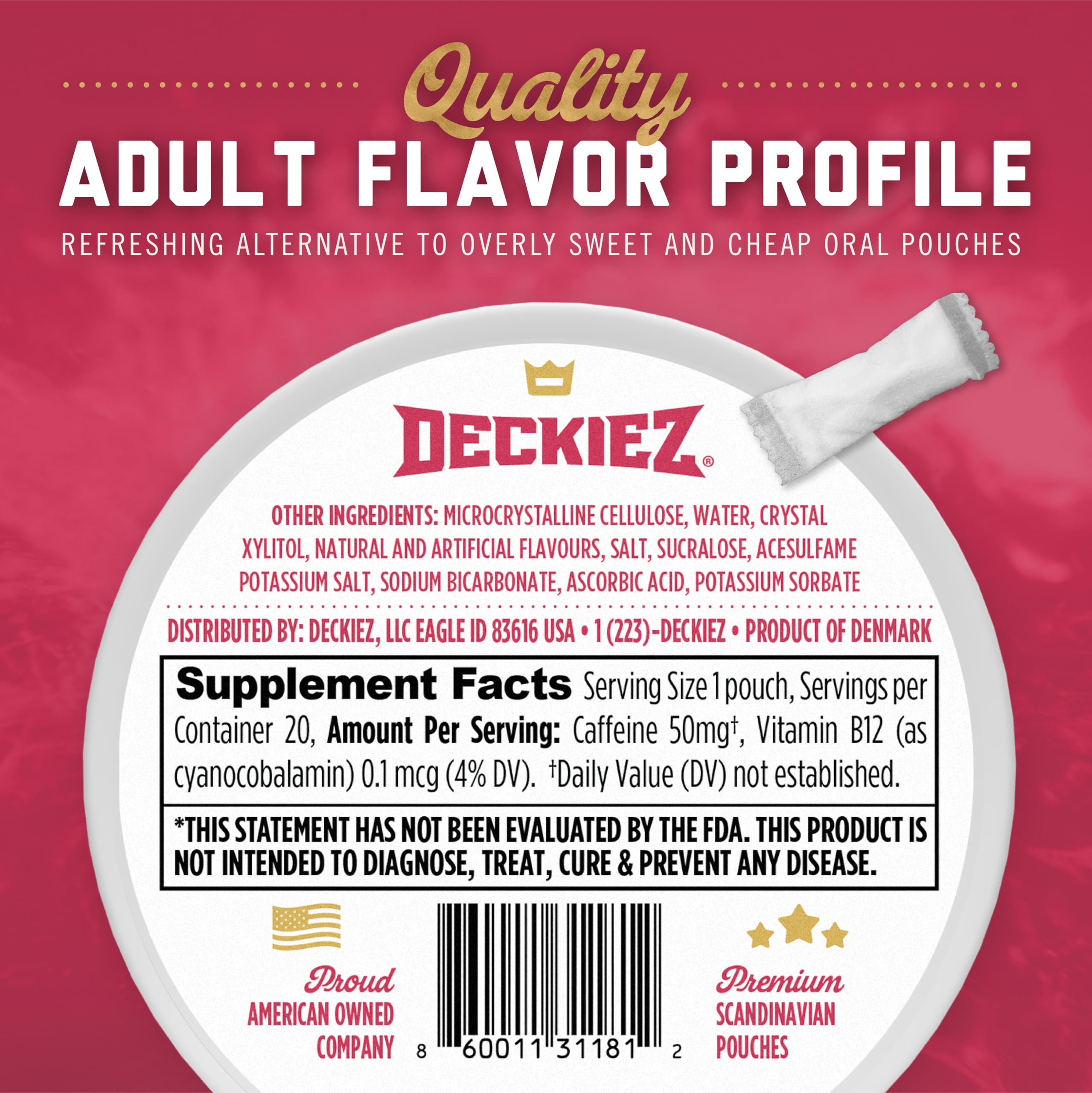 Deckiez Energy Pouches close-up texture, natural oils for smooth experience.