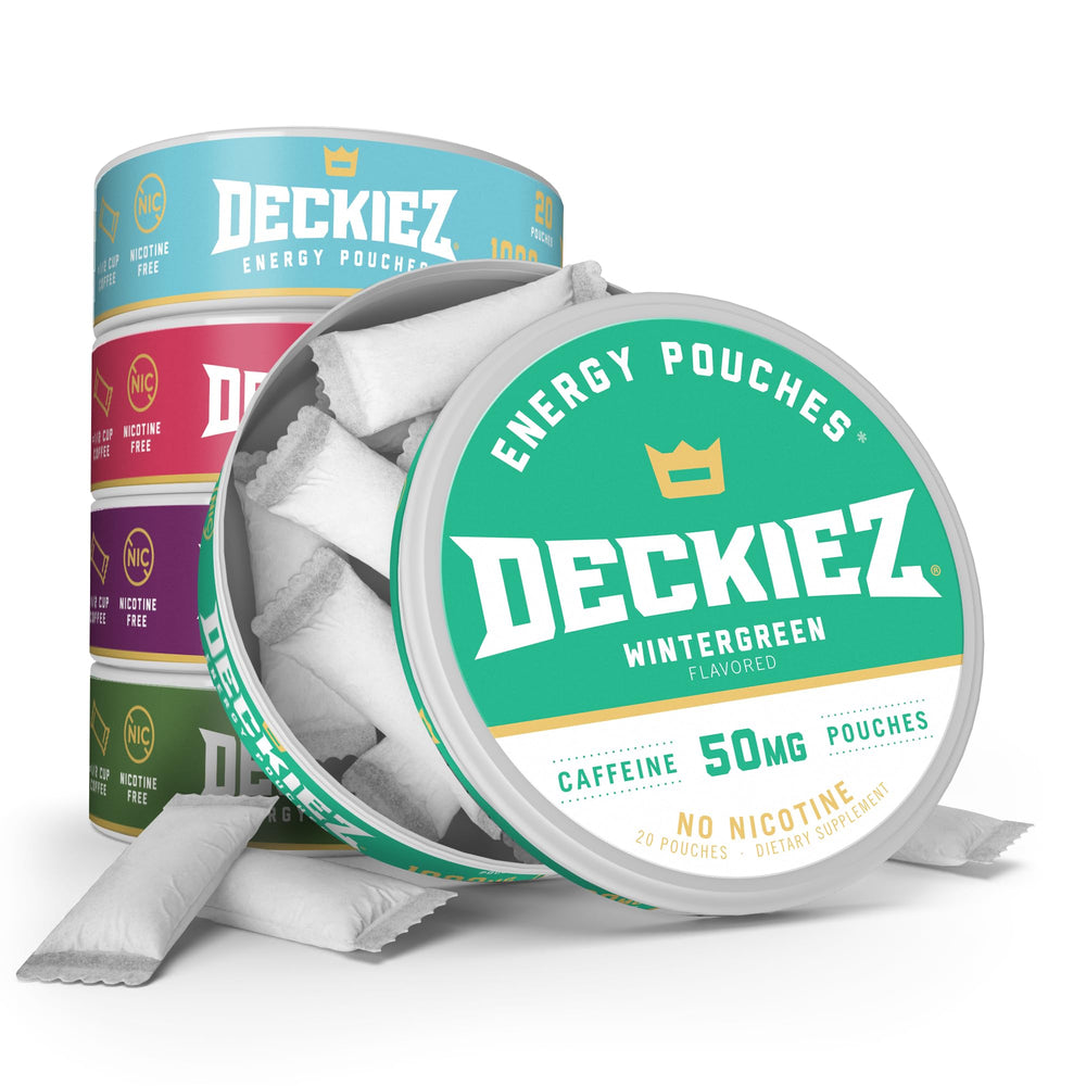 Deckiez Energy Pouches Berry flavor pack, a discreet on-the-go caffeine boost.