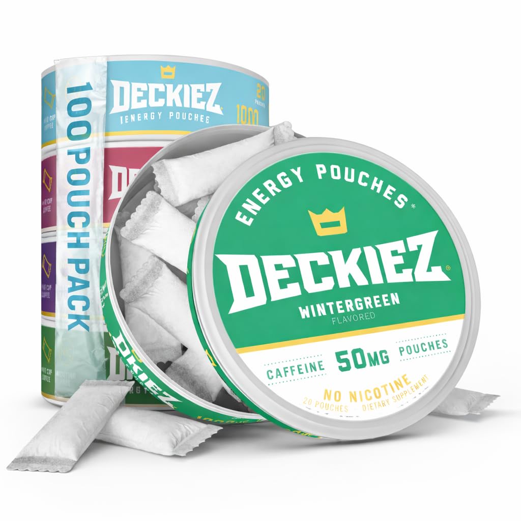 Deckiez Energy Pouches Berry flavor pack, a discreet on-the-go caffeine boost.