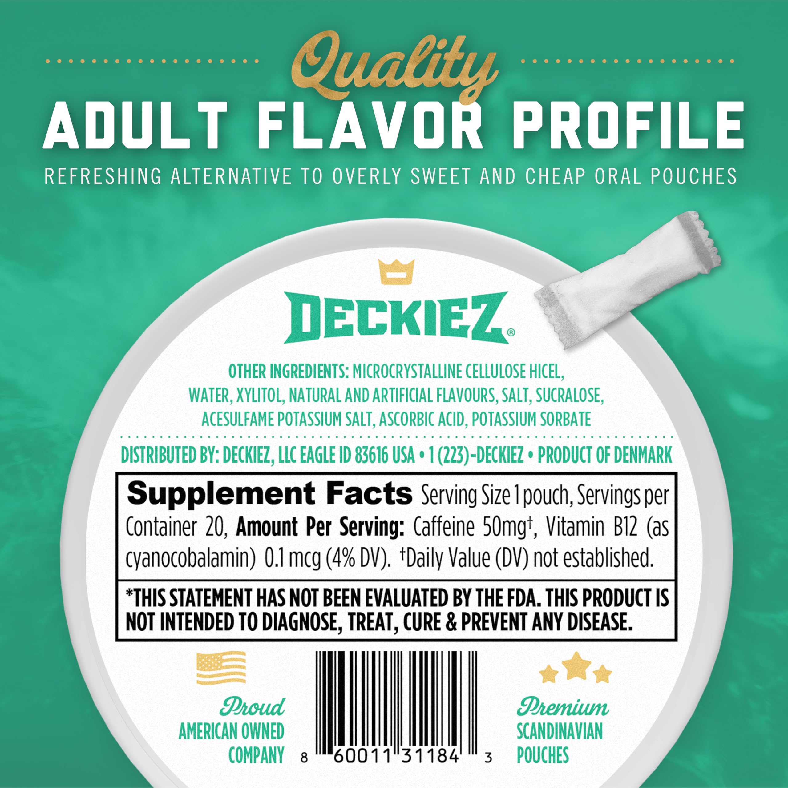 Deckiez Energy Pouches Jalapeño Lime, bold flavor with a targeted energy lift.