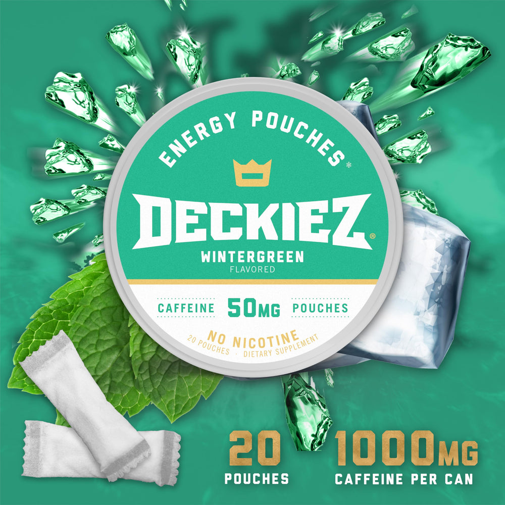 Deckiez Energy Pouches Mint flavor pouch, clean non-tobacco caffeine option.
