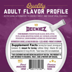 Deckiez Energy Pouches Mint flavor pouch, clean non-tobacco caffeine option.