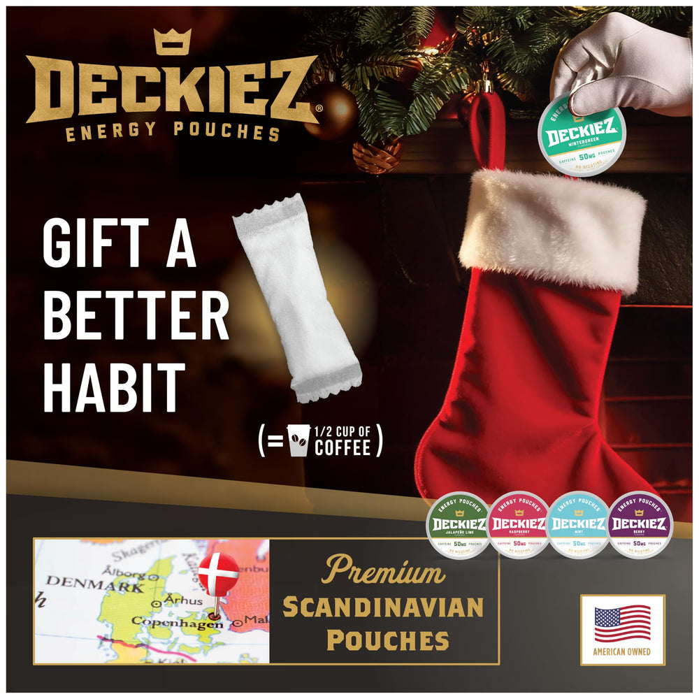 Deckiez Energy Pouches Raspberry flavor pack, quick energy for busy days.