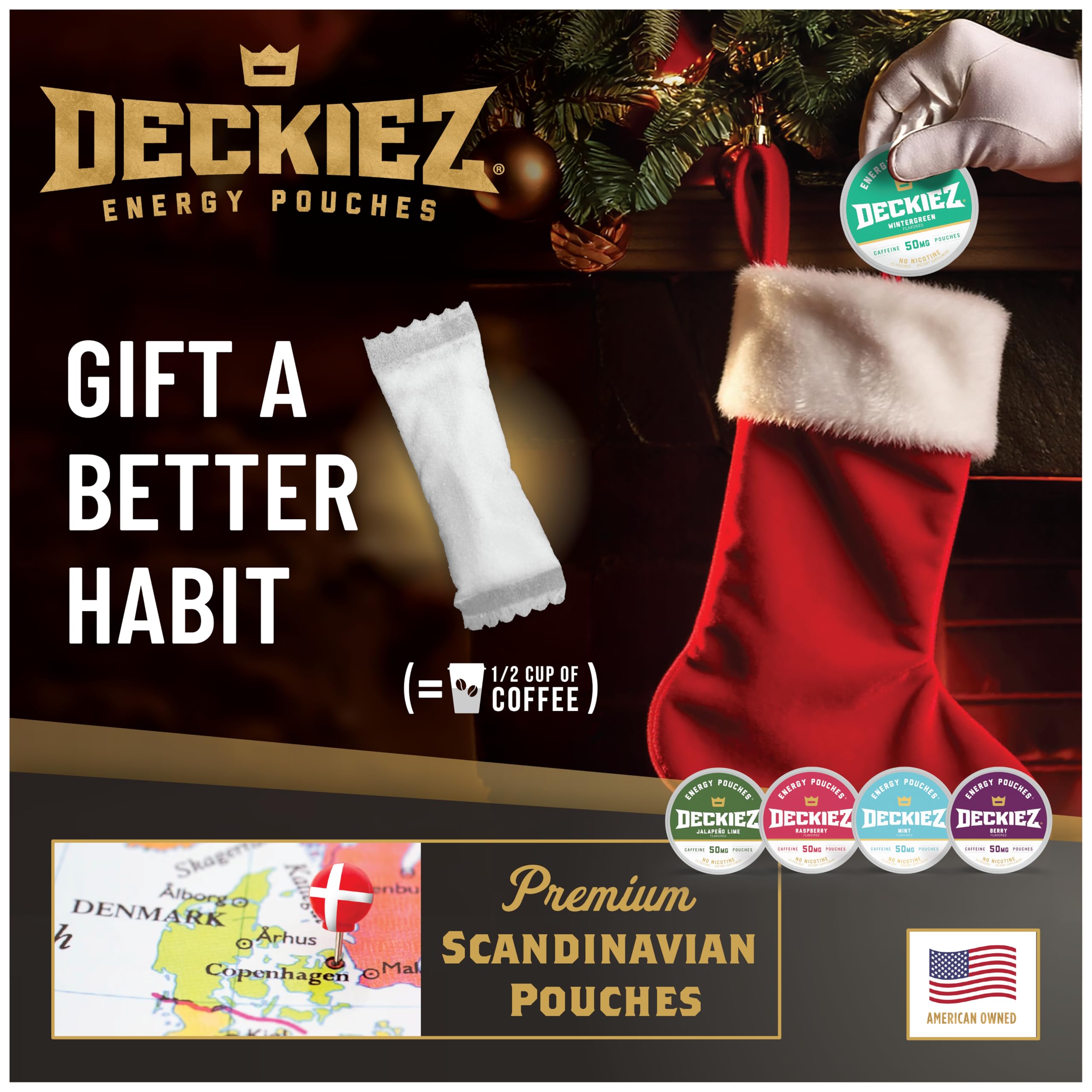 Deckiez Energy Pouches Raspberry flavor pack, quick energy for busy days.