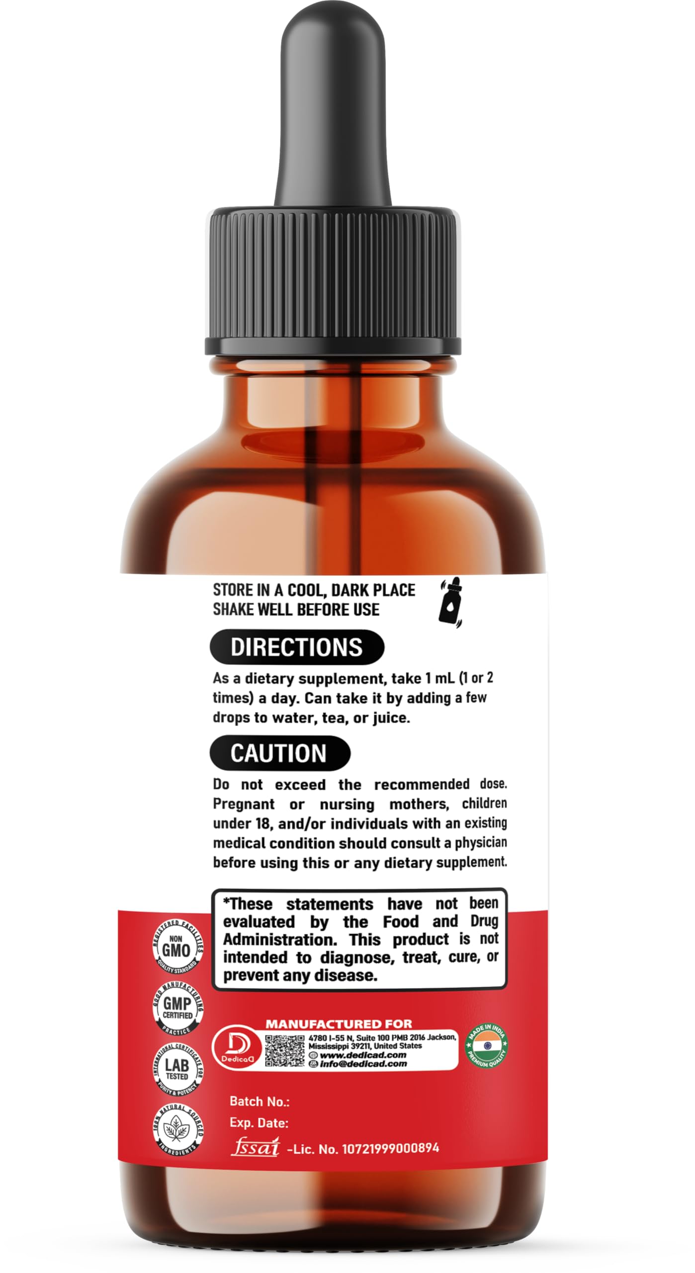 Strawberry-flavored 2 oz liquid drops for daily wellness