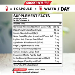 Close-up of DEDICAD 12in1 Wormwood Capsules bottle label