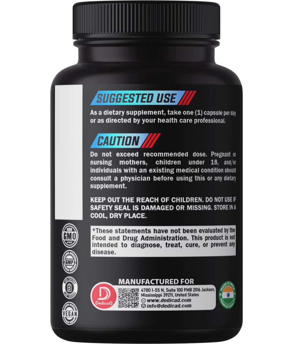 Front view of the DedicaD vegan capsules bottle