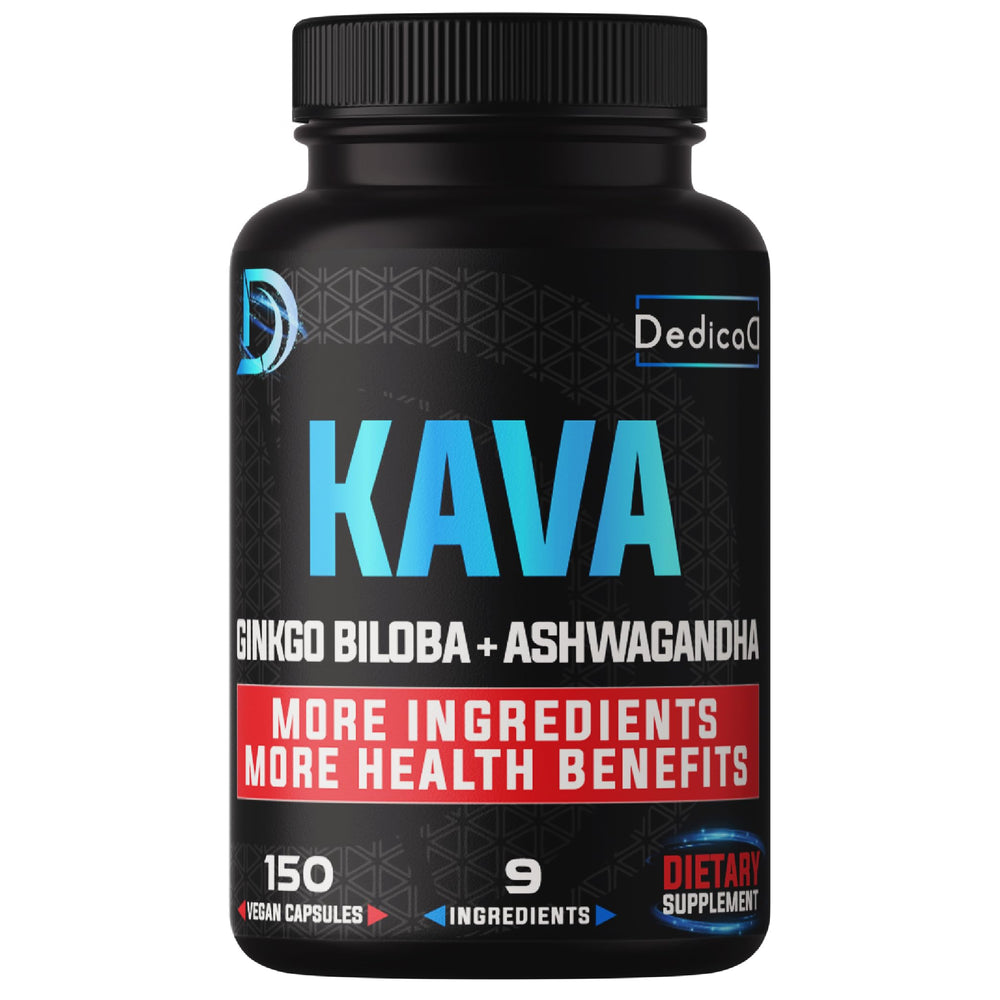Dedicad 9in1 Kava Kava Capsules bottle with 150 vegan capsules and 5-month supply