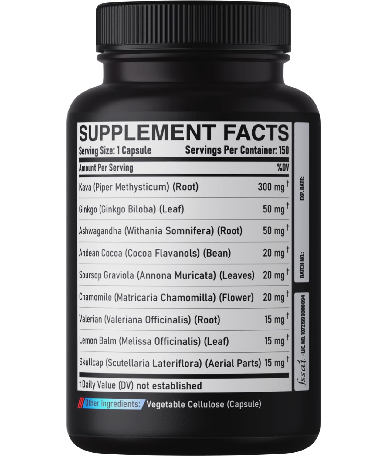 Valerian and Skullcap herbs depicted for calming ingredients