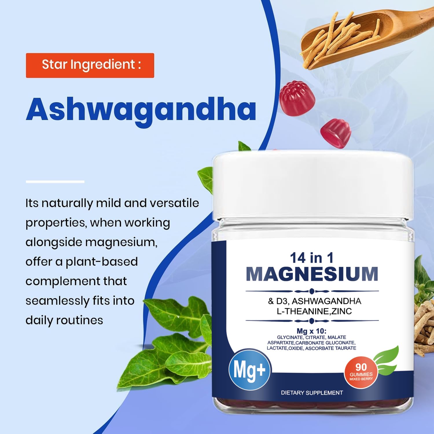 Gummies highlighting Ashwagandha and L-Theanine ingredients
