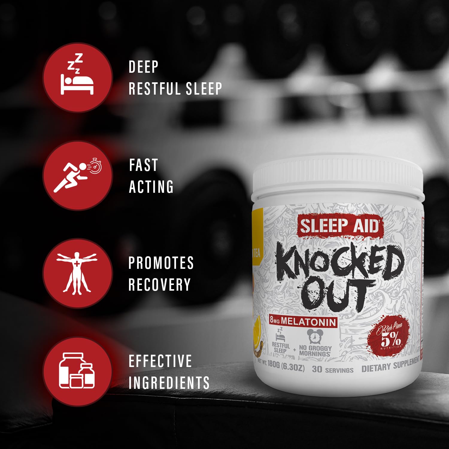 Close-up of sleep aid ingredients including melatonin and GABA