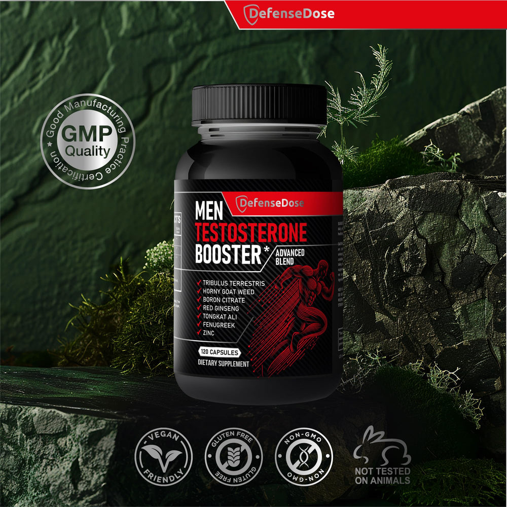 Defense Dose vegan gluten-free badge emphasizes a clean, plant-friendly supplement.