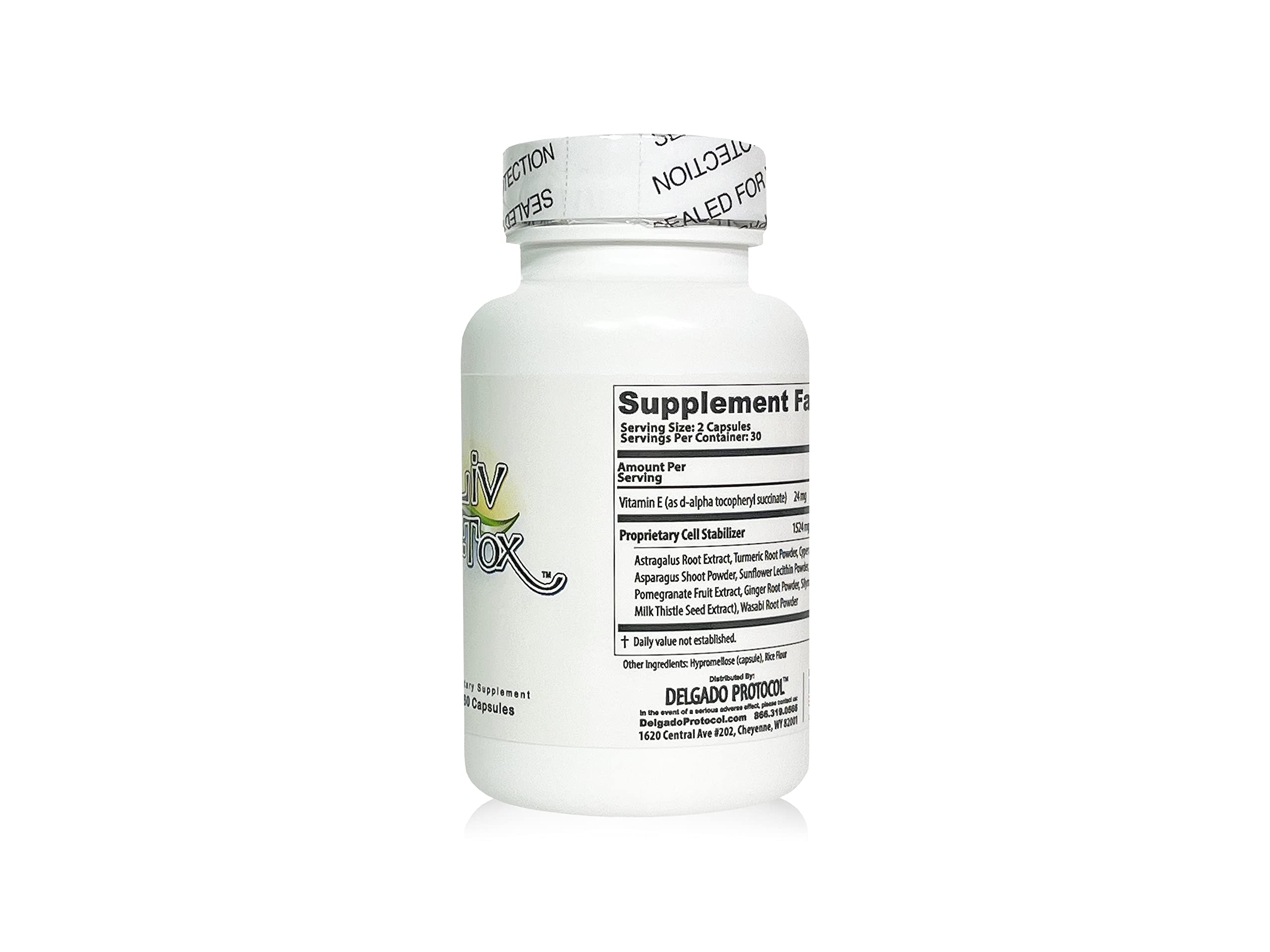 The Delgado Protocol for Health Liv D-Tox capsule close-up shows vegetable capsules.