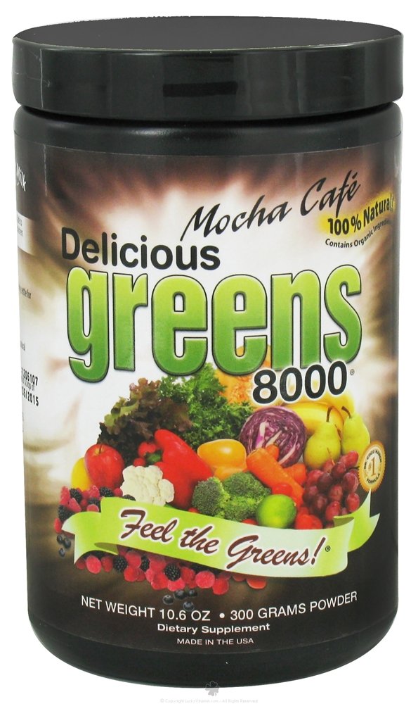 Delicious Greens 8000 Green Food Supplement Mocha Cafe flavor, 10.6 oz bottle