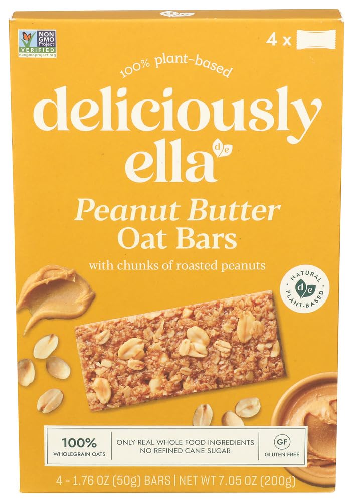 Front view of Deliciously Ella Peanut Butter Oat Bar 4-count, 1.76 oz