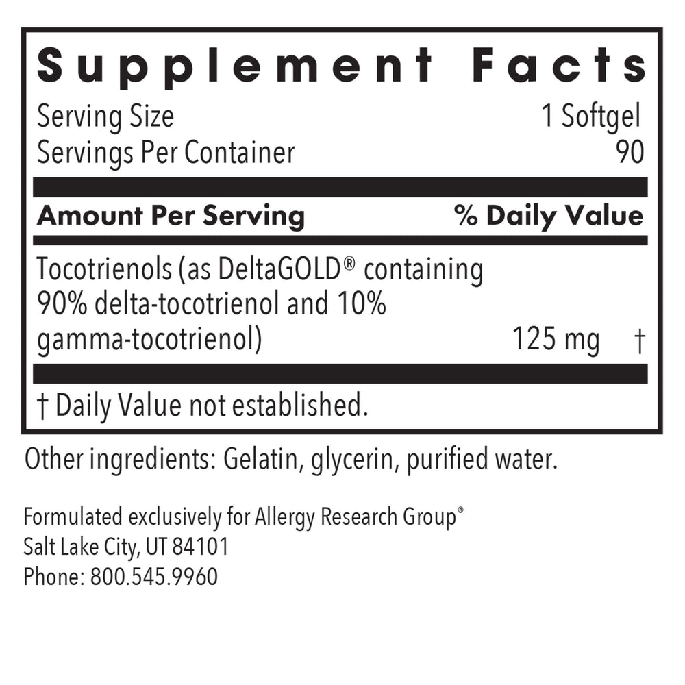 Annatto-derived Delta and Gamma Tocotrienols label on bottle