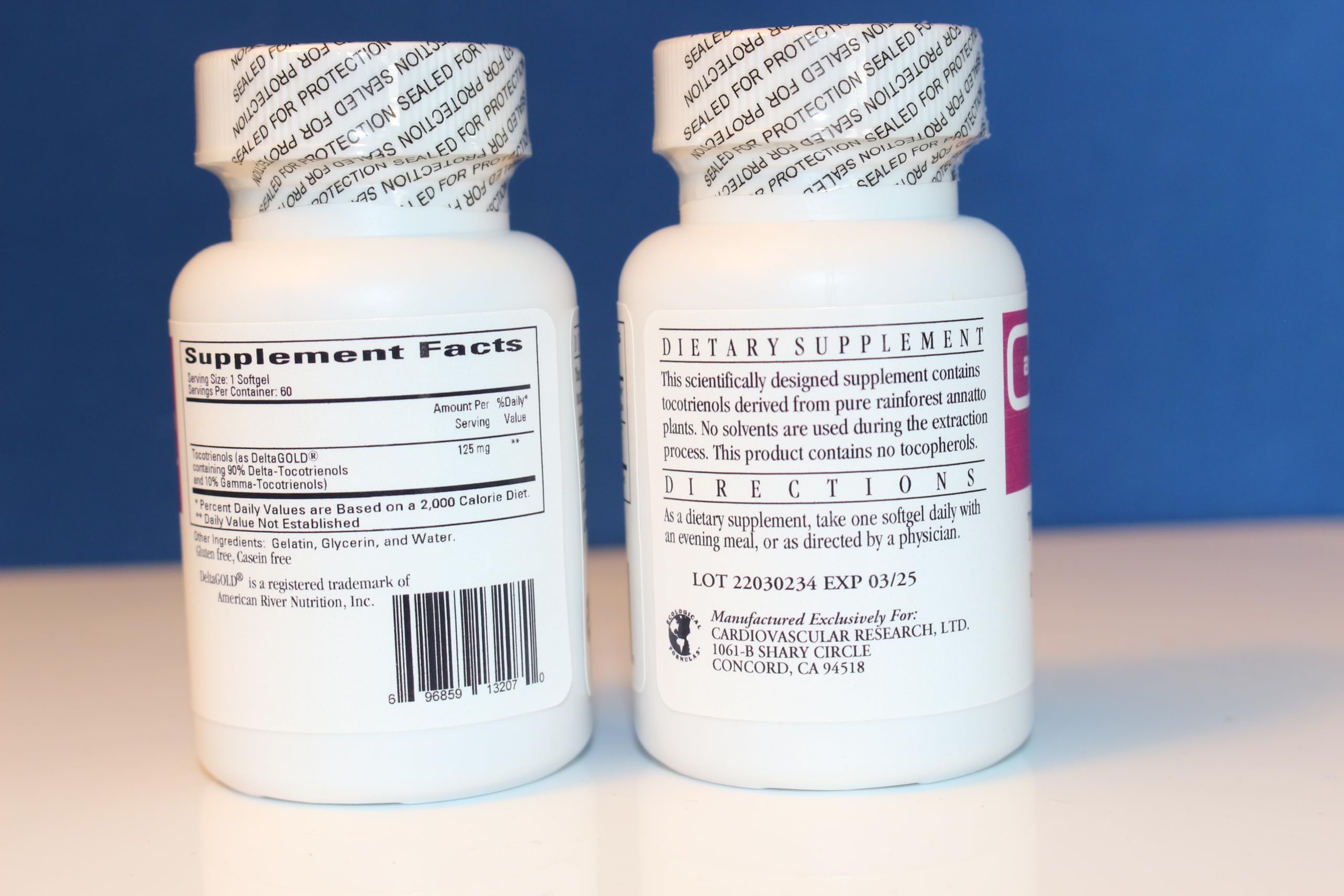 DeltaGold Tocotrienols 125 mg label and bottle
