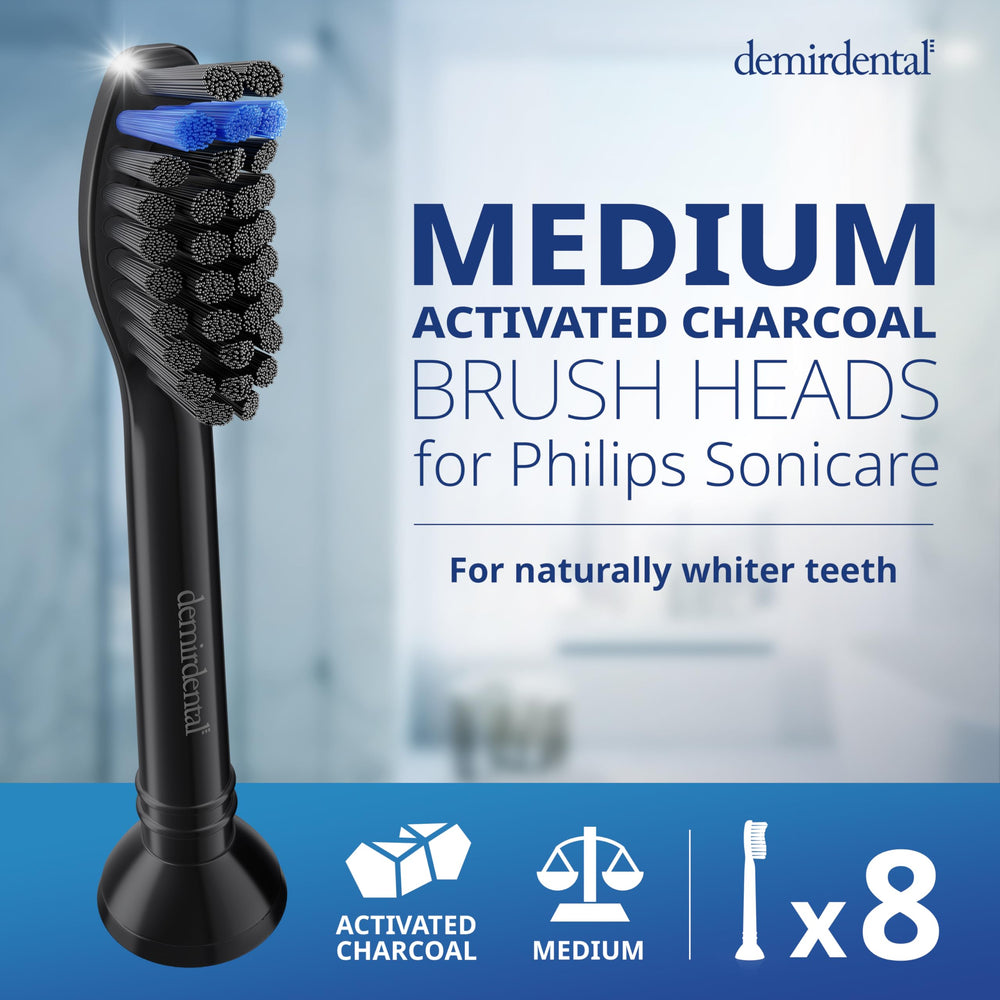 Close-up of Demirdental active charcoal medium head bristles