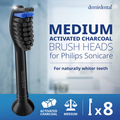 Close-up of Demirdental active charcoal medium head bristles