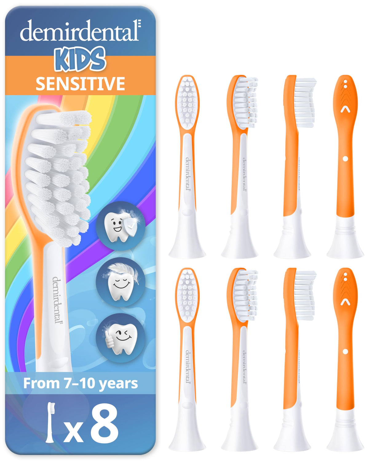 Demirdental kids toothbrush heads for Philips Sonicare Kids, orange, ages 7-10