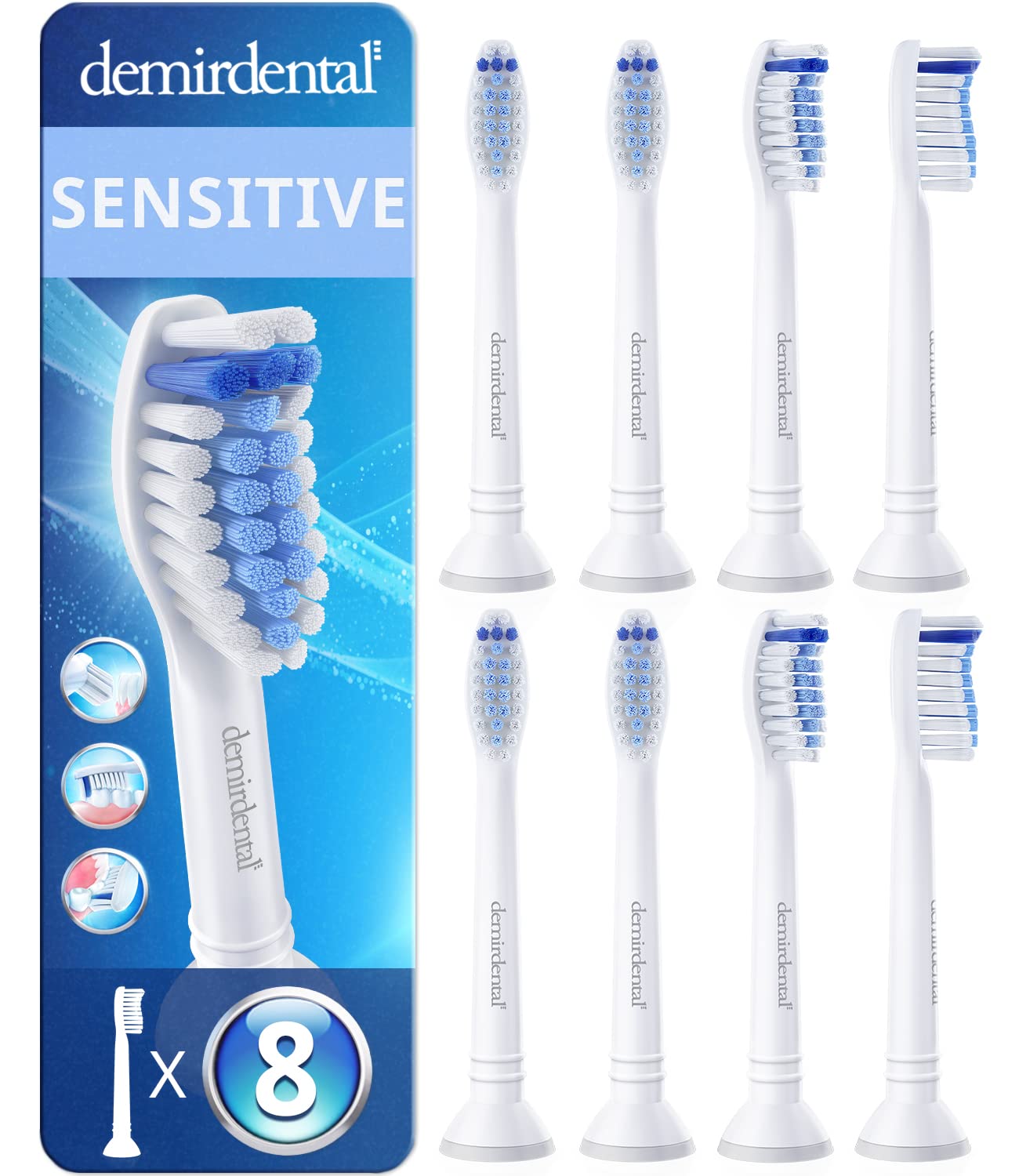 Demirdental Sensitive toothbrush heads for Philips Sonicare – white eight-pack