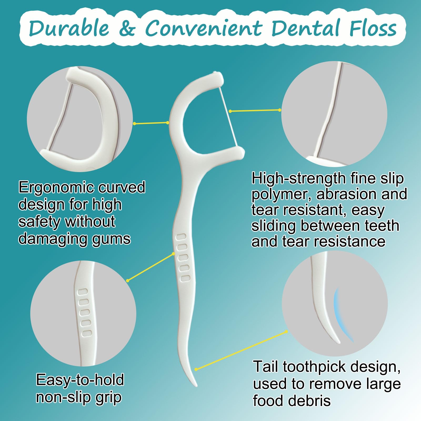 Demyia floss picks with nylon floss and durable polyethylene components