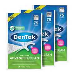 DenTek Triple Clean Floss Picks 75-count 3-pack – front view