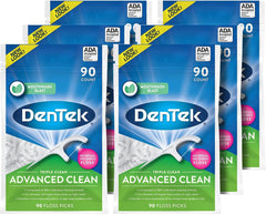 DenTek Triple Clean Floss Picks packaging with 90-count box and six-pack