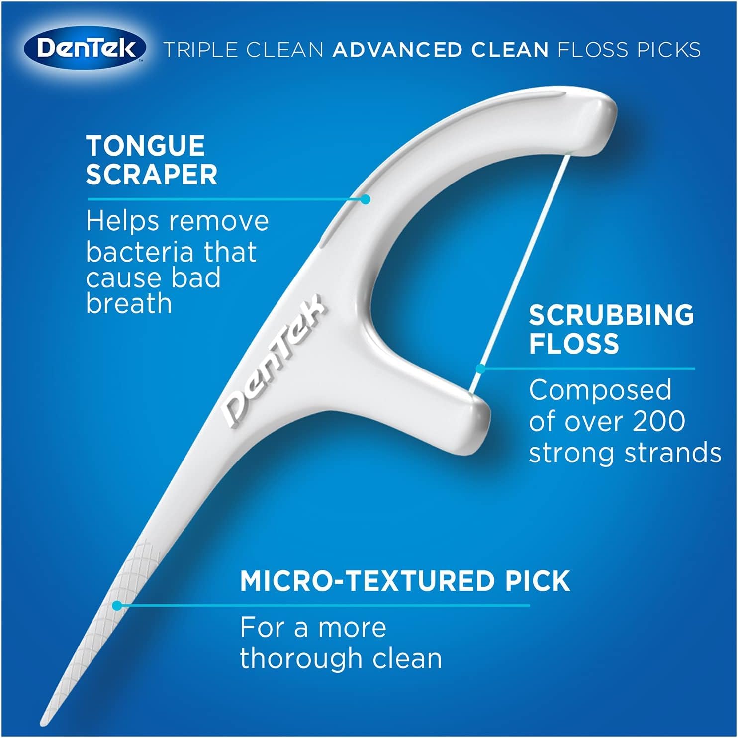 Floss pick with built-in tongue scraper