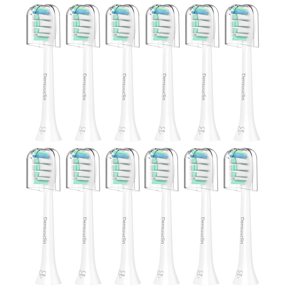 Densuuclin 12-pack white replacement heads with snap-on compatibility