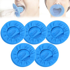 Blue 5-pack dental dam cheek retractors arranged for use