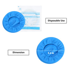 Close-up view of inner and outer brackets of blue dental dam cheek retractors