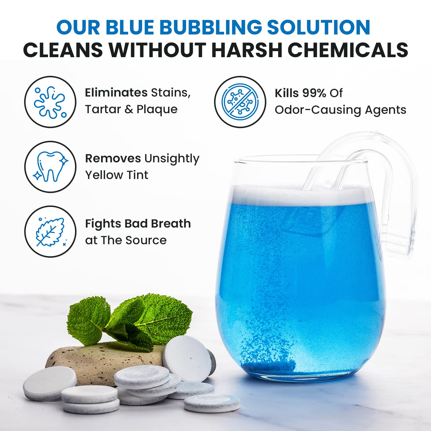 Illustration showing cleaning of dental devices with the tablets