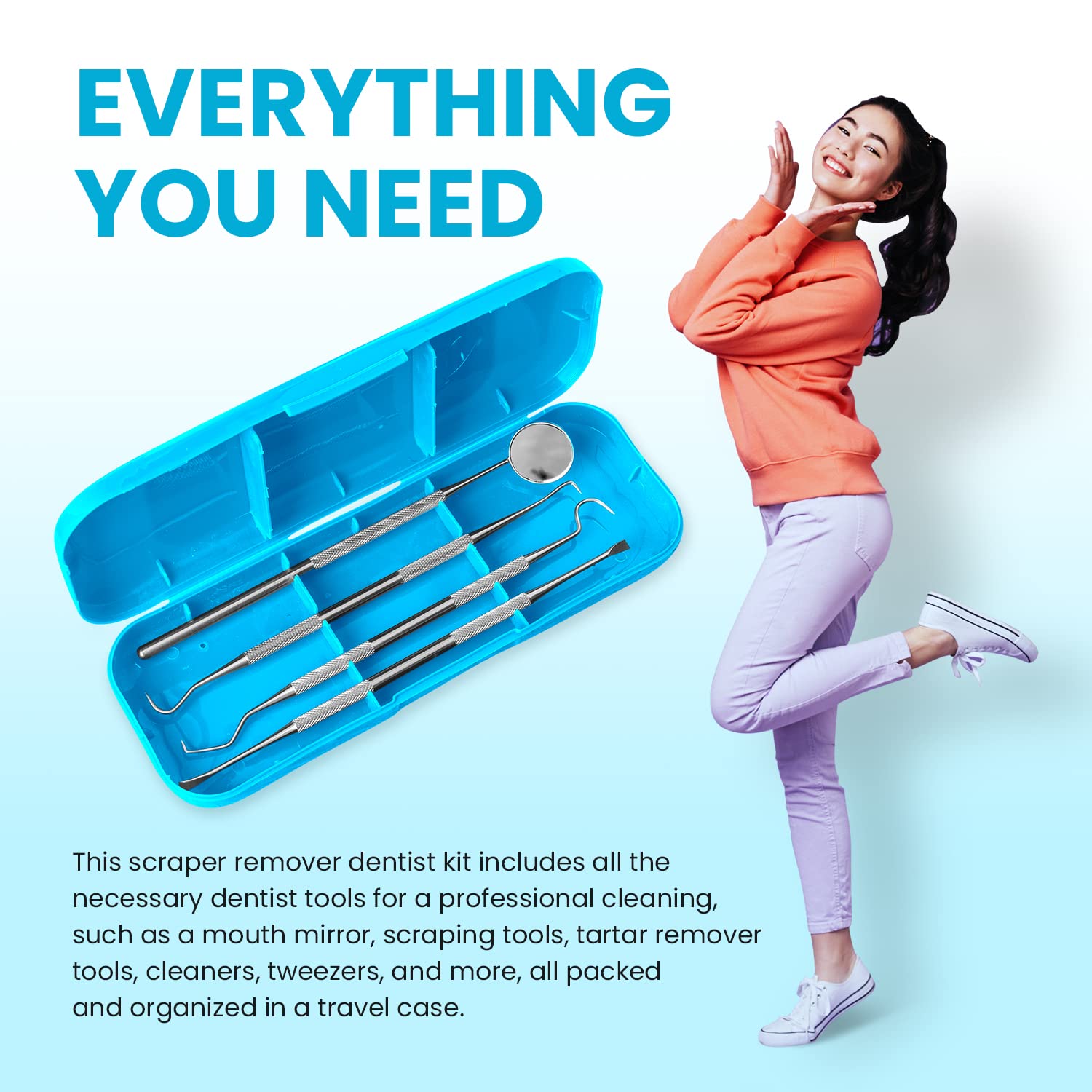 Front view of all nine Dental Duty tools and accessories
