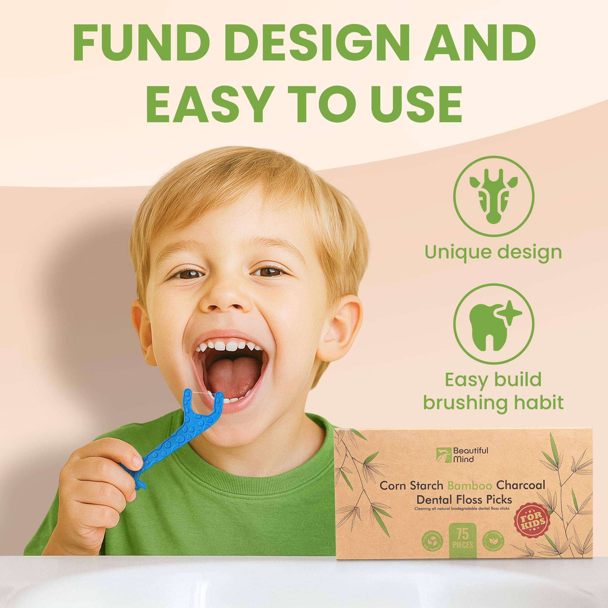 Biodegradable dental floss pick with bamboo charcoal thread