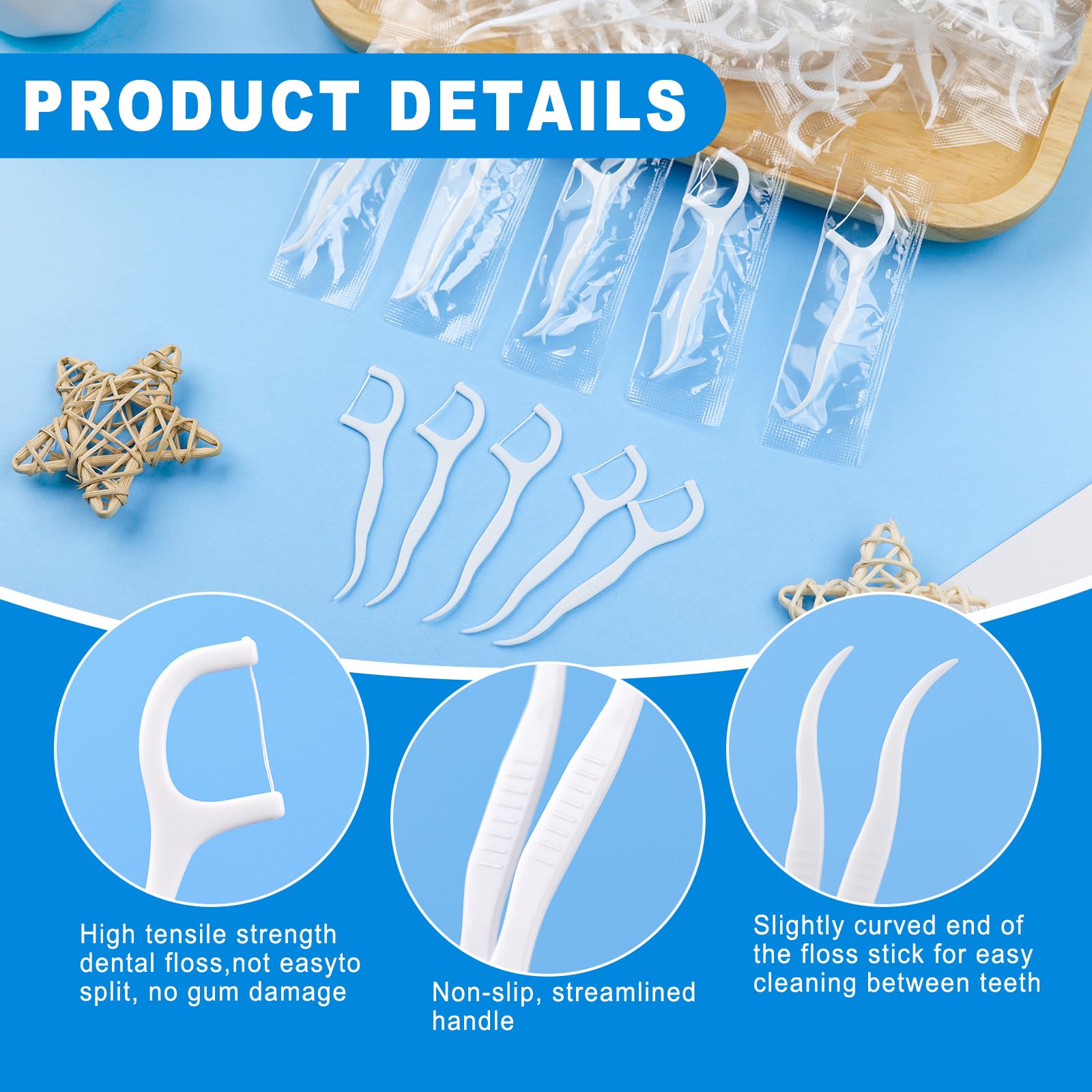 Dental floss picks with toothpick end for hard-to-reach areas