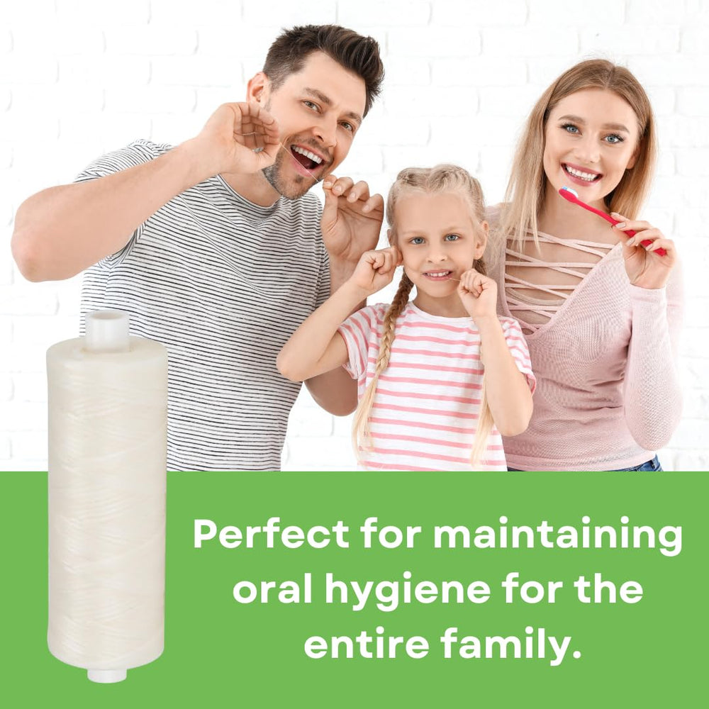 Close-up of mint waxed dental floss refill spools in a bulk 5-pack